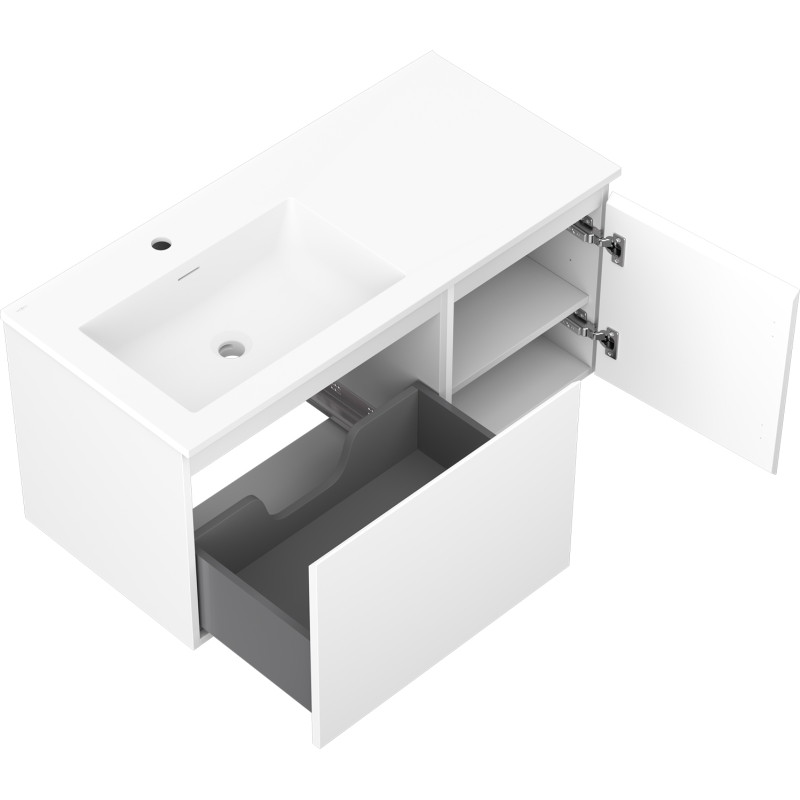 Mexen Orio Badezimmerschrank 100 cm mit Waschbecken Otis links, 1S, 1D, weiß matt - 91A13-10047-3-BBFF01-W18L01