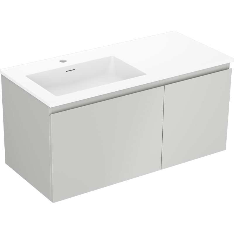 Mexen Orio Badezimmerschrank 100 cm mit Waschbecken Otis links, 1S, 1D, grau matt/weiß matt - 91A13-10047-3-BBFF62-W18L01