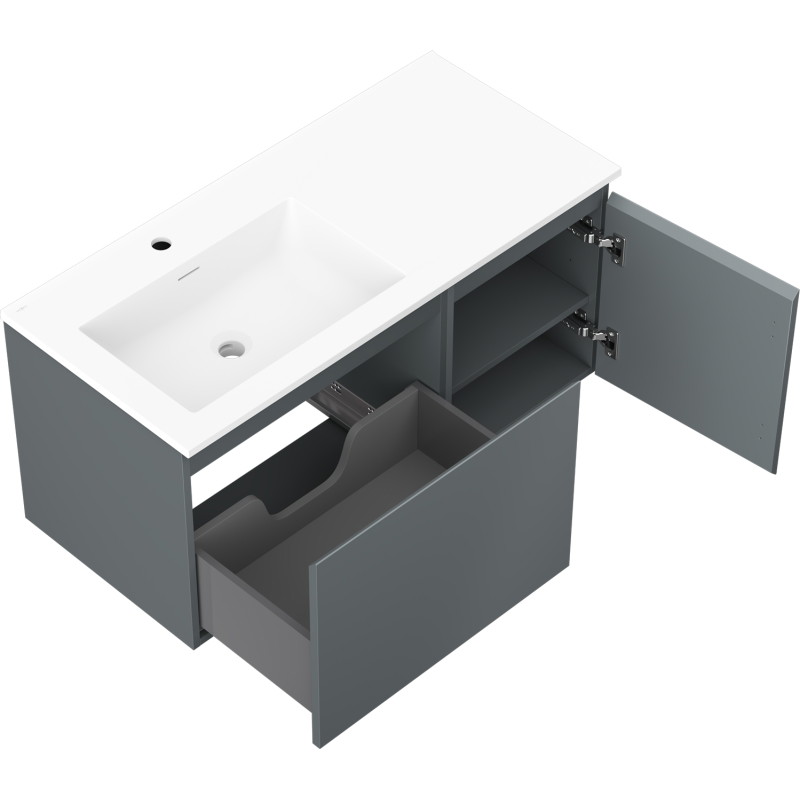 Mexen Orio Badezimmerschrank 100 cm mit Waschbecken Otis links, 1S, 1T, Graphit matt/weiß matt - 91A13-10047-3-BBFF66-W18L01