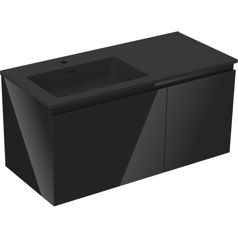 Mexen Orio Badezimmerschrank 100 cm mit Waschbecken Otis links, 1S, 1D, schwarz glänzend/schwarz matt