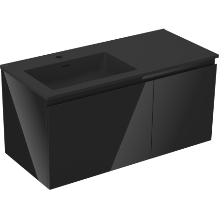 Mexen Orio Badezimmerschrank 100 cm mit Waschbecken Otis links, 1S, 1D, schwarz glänzend/schwarz matt