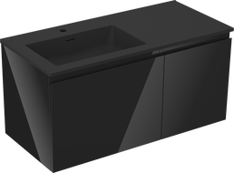 Mexen Orio Badezimmerschrank 100 cm mit Waschbecken Otis links, 1S, 1D, schwarz glänzend/schwarz matt