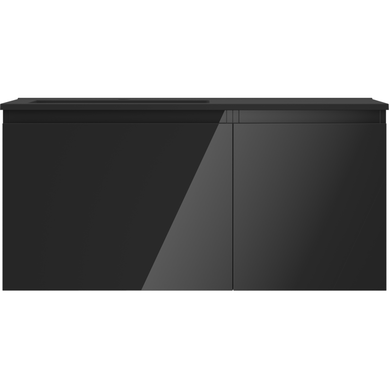 Mexen Orio Badezimmerschrank 100 cm mit Waschbecken Otis links, 1S, 1D, schwarz glänzend/schwarz matt