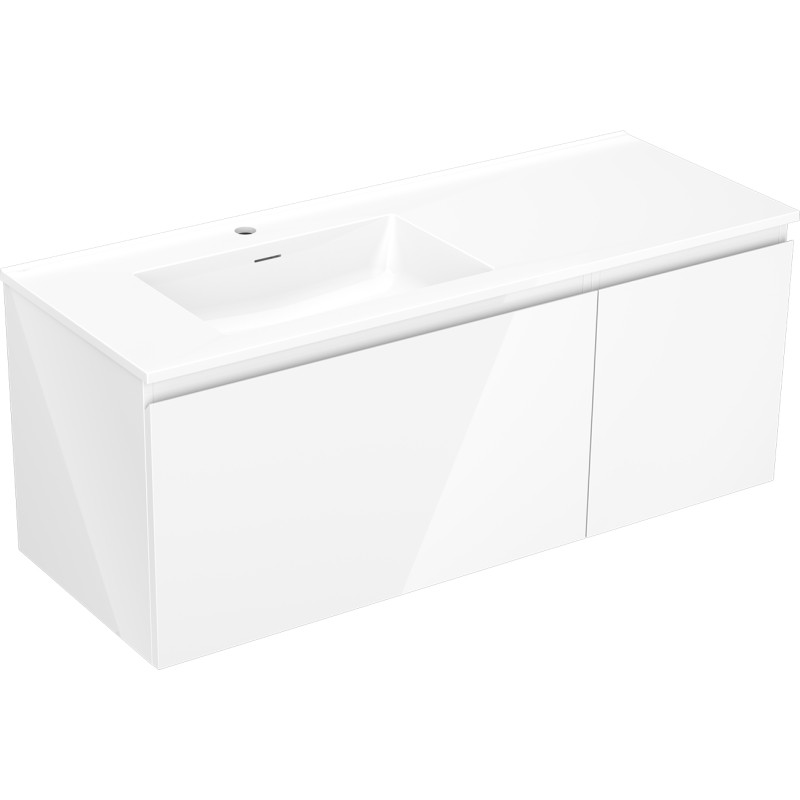 Mexen Orio Badezimmerschrank 120 cm mit Waschbecken Otis links, 1S, 1T, weiß glänzend - 91A13-12047-3-BBFF00-W18L00