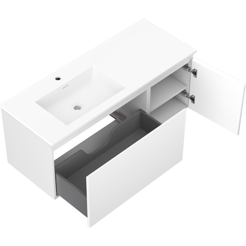 Mexen Orio Badezimmerschrank 120 cm mit linker Otis-Waschtisch, 1S, 1D, weiß matt - 91A13-12047-3-BBFF01-W18L01