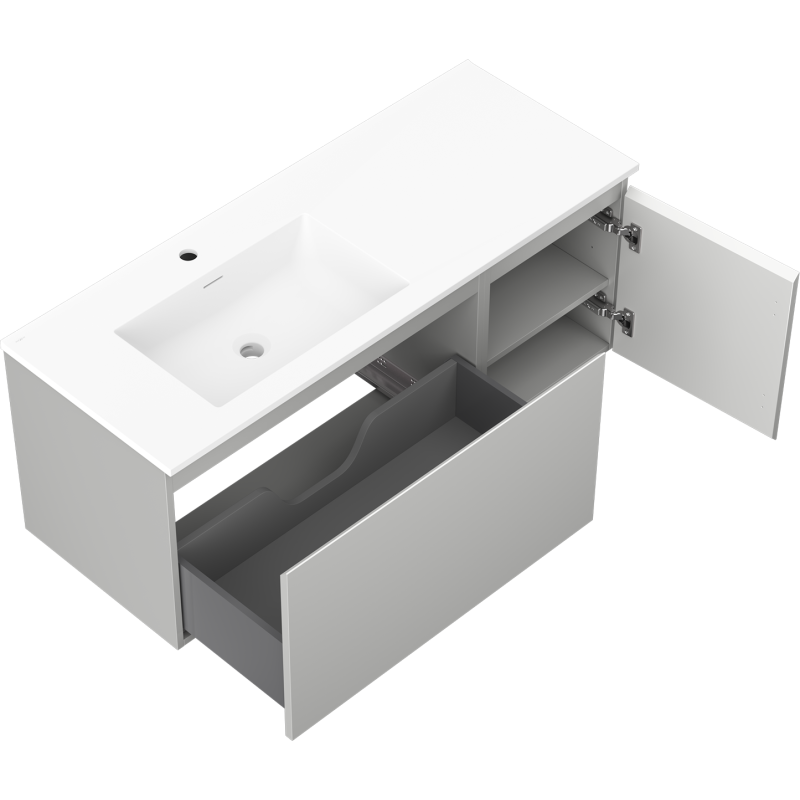 Mexen Orio Badezimmerschrank 120 cm mit Otis Waschbecken links, 1S, 1D, grau matt/weiß matt - 91A13-12047-3-BBFF62-W18L01
