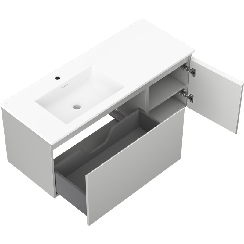 Mexen Orio Badezimmerschrank 120 cm mit Waschbecken Otis links, 1S, 1D, grau matt/weiß matt - 91A13-12047-3-BBFF62-W18L01