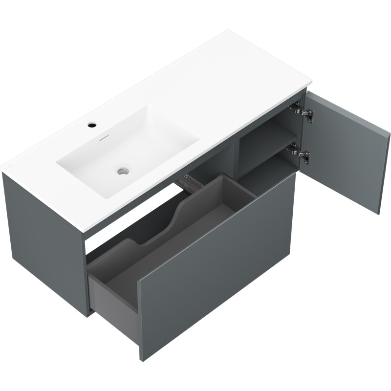 Mexen Orio Badezimmerschrank 120 cm mit Waschbecken Otis links, 1S, 1D, Graphit matt/weiß matt - 91A13-12047-3-BBFF66-W18L01