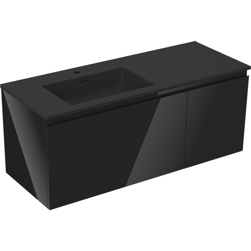 Mexen Orio Badezimmerschrank 120 cm mit Waschbecken Otis links, 1S, 1D, schwarz glänzend/schwarz matt