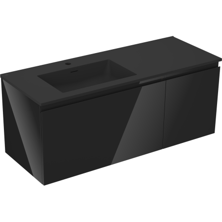 Mexen Orio Badezimmerschrank 120 cm mit Waschbecken Otis links, 1S, 1D, schwarz glänzend/schwarz matt