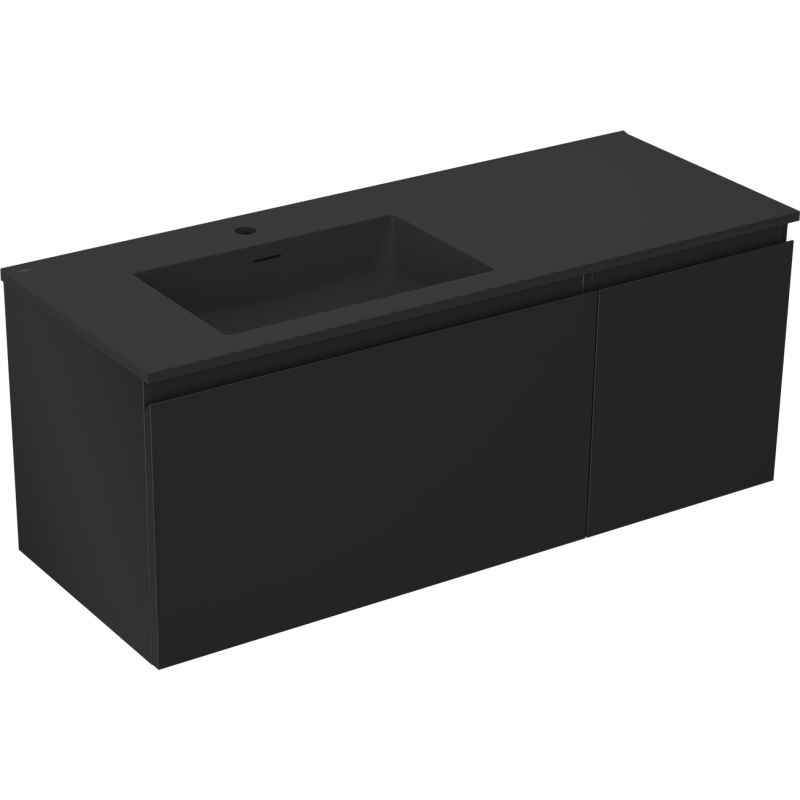 Mexen Orio Badezimmerschrank 120 cm mit Waschbecken Otis links, 1S, 1D, schwarz matt - 91A13-12047-3-BBFF71-W18L71