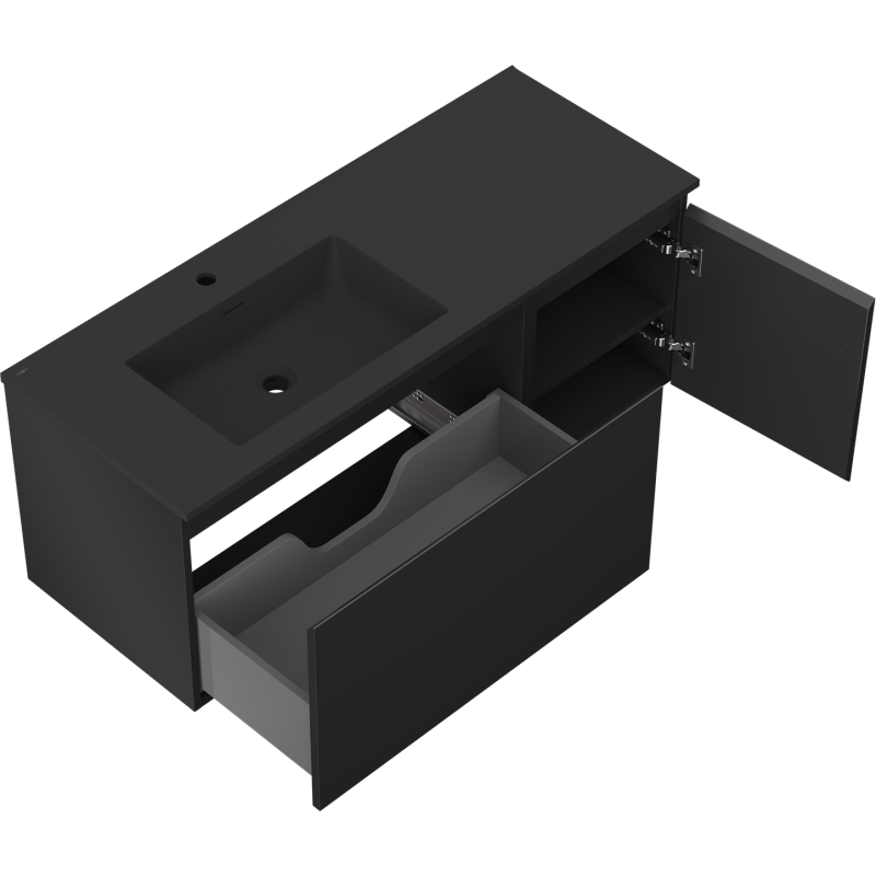 Mexen Orio Badezimmerschrank 120 cm mit Waschbecken Otis links, 1S, 1D, schwarz matt - 91A13-12047-3-BBFF71-W18L71