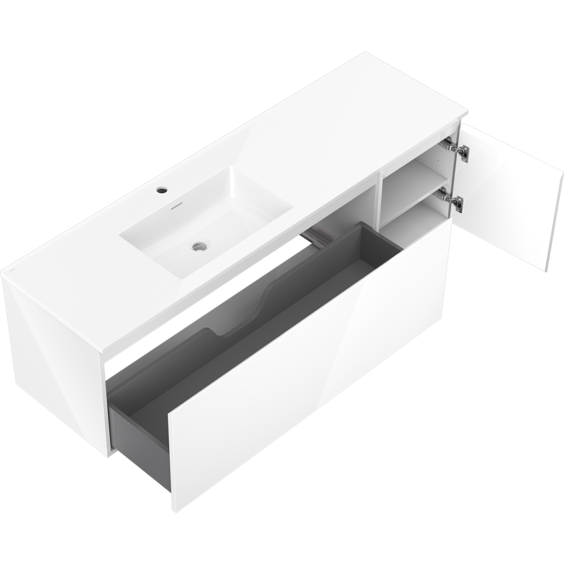 Mexen Orio Badschrank 160 cm mit Waschbecken Otis links, 1S, 1D, weiß glänzend - 91A13-16047-3-BBFF00-W18L00