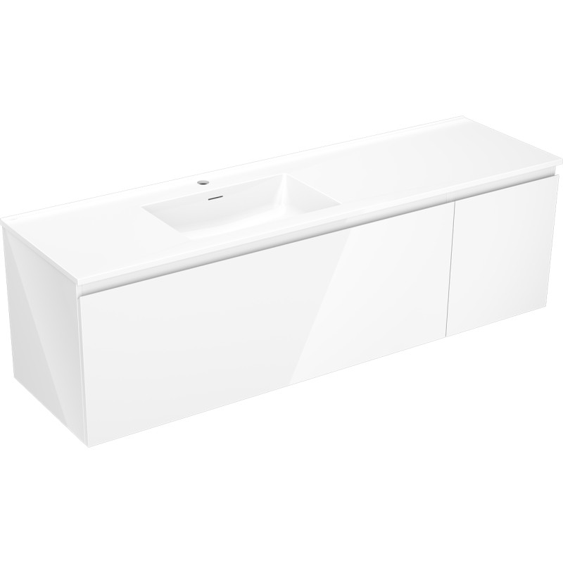 Mexen Orio Badezimmerschrank 160 cm mit Waschbecken Otis links, 1S, 1D, weiß glänzend - 91A13-16047-3-BBFF00-W18L00