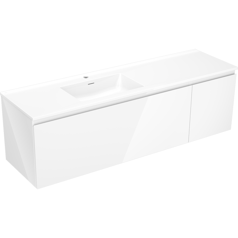Mexen Orio Badschrank 160 cm mit Waschbecken Otis links, 1S, 1D, weiß glänzend - 91A13-16047-3-BBFF00-W18L00