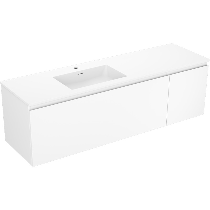 Mexen Orio Badezimmerschrank 160 cm mit linkem Otis-Waschbecken, 1S, 1D, weiß matt - 91A13-16047-3-BBFF01-W18L01
