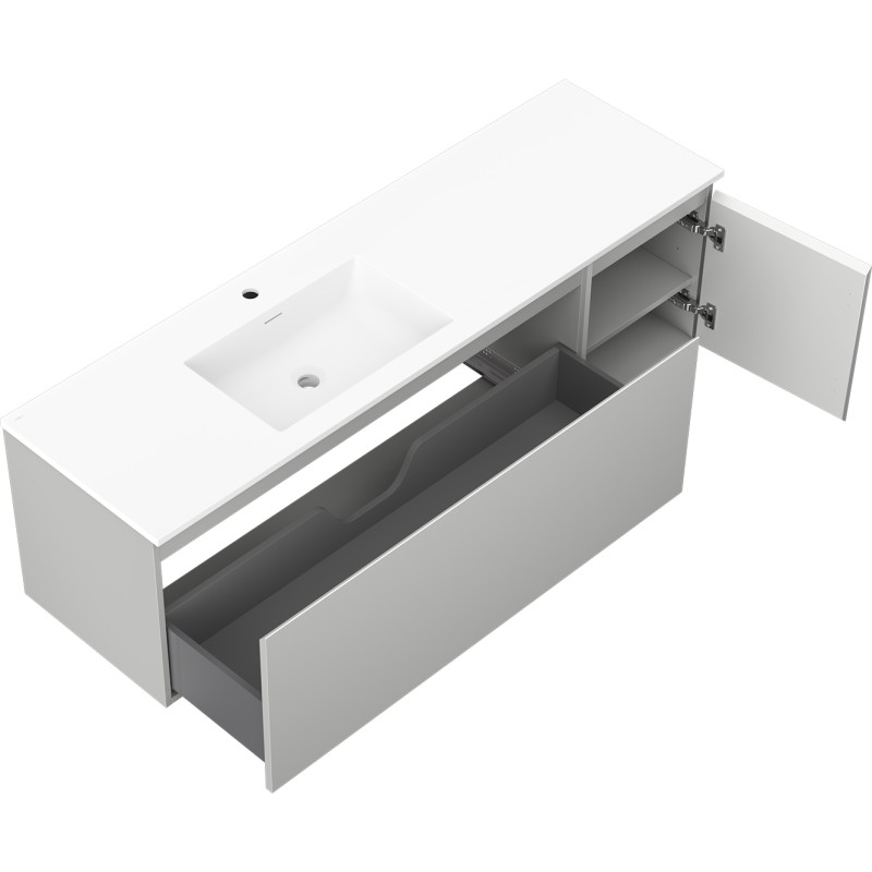 Mexen Orio 160 cm Badezimmerunterschrank mit linkem Waschbecken Otis, 1S, 1D, grau matt/weiß matt - 91A13-16047-3-BBFF62-W18L01