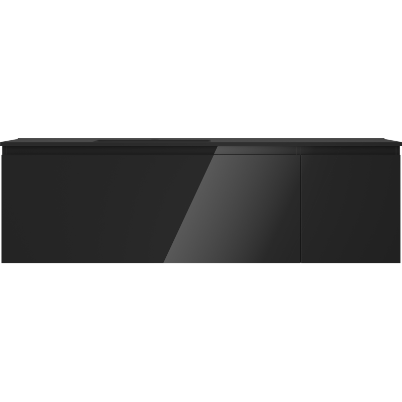 Mexen Orio Badezimmerschrank 160 cm mit Waschbecken Otis links, 1S, 1D, schwarz glänzend/schwarz matt