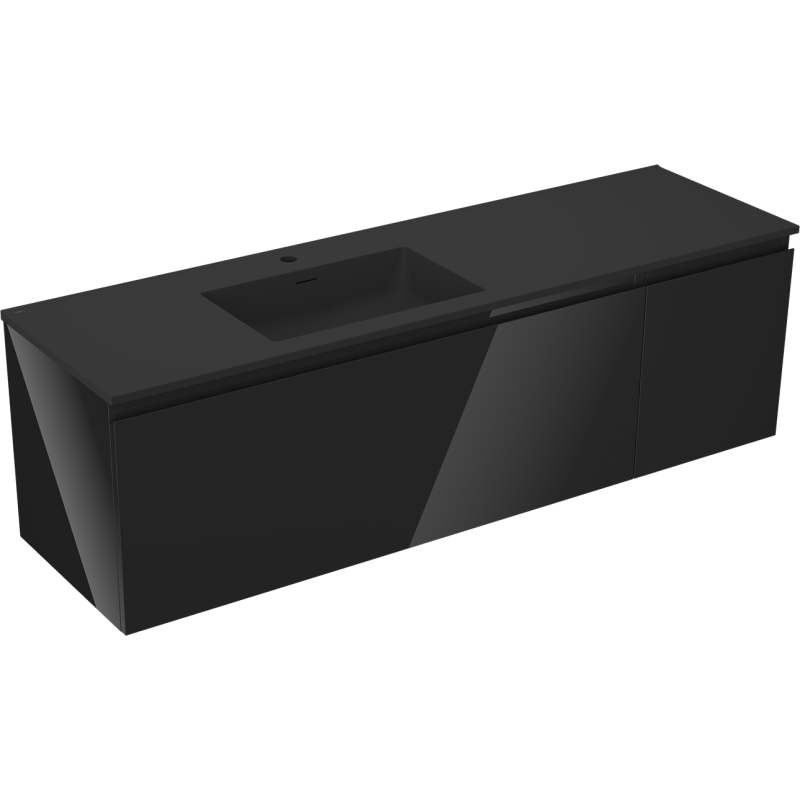 Mexen Orio Badezimmerschrank 160 cm mit Waschbecken Otis links, 1S, 1D, schwarz glänzend/schwarz matt