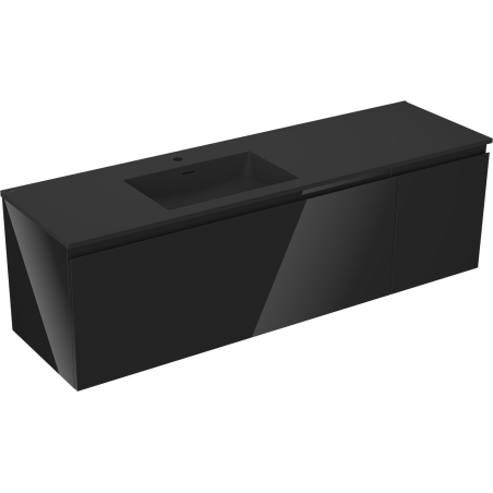 Mexen Orio Badezimmerschrank 160 cm mit Waschbecken Otis links, 1S, 1D, schwarz glänzend/schwarz matt