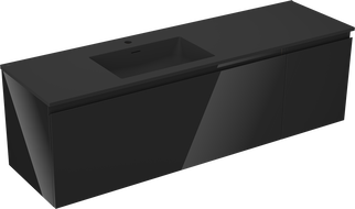 Mexen Orio Badezimmerschrank 160 cm mit Waschbecken Otis links, 1S, 1D, schwarz glänzend/schwarz matt