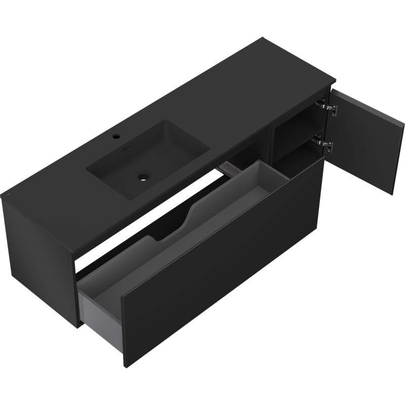 Mexen Orio Badezimmerschrank 160 cm mit Waschbecken Otis links, 1S, 1D, schwarz matt - 91A13-16047-3-BBFF71-W18L71