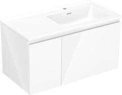 Mexen Orio Badezimmerschrank 90 cm mit rechter Otis-Waschtisch, 1S, 1D, weiß glänzend - 91A13-09047-3-BBFF00-W18P00