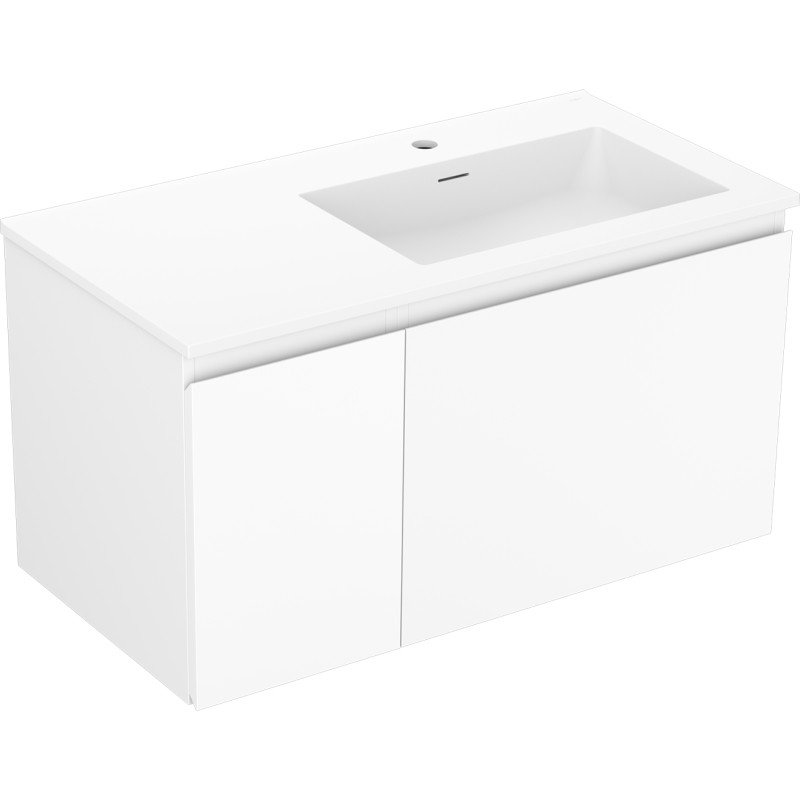 Mexen Orio Badezimmerschrank 90 cm mit Waschbecken Otis rechts, 1S, 1D, weiß matt - 91A13-09047-3-BBFF01-W18P01