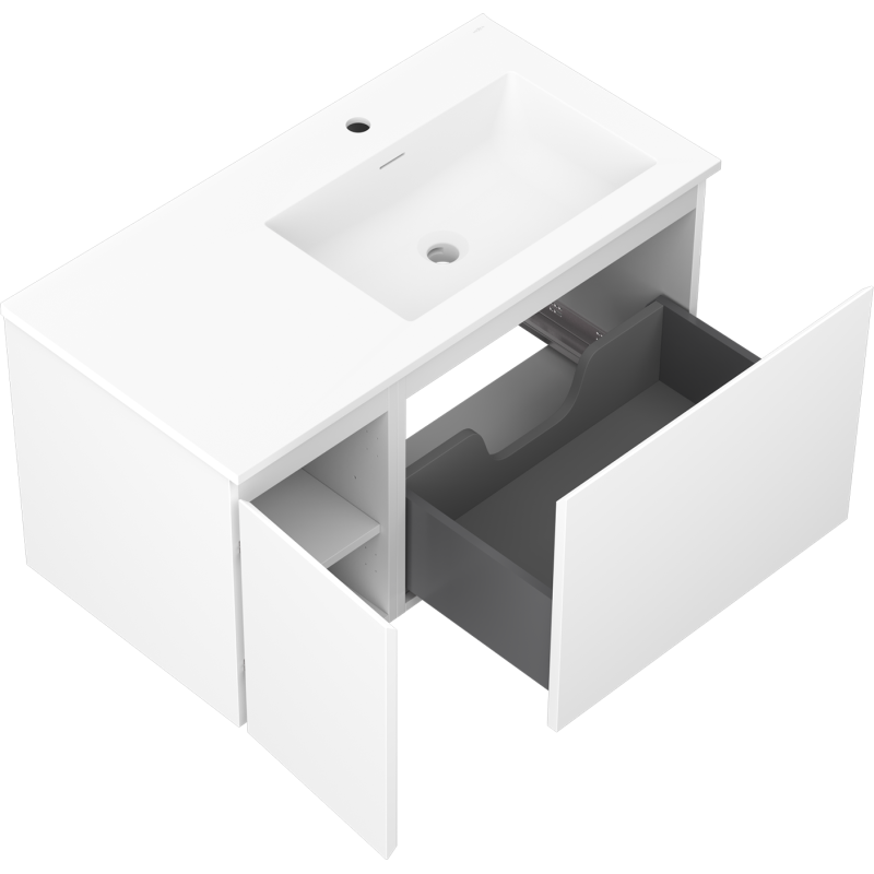 Mexen Orio Badezimmerschrank 90 cm mit rechter Otis-Waschtisch, 1S, 1D, matt weiß - 91A13-09047-3-BBFF01-W18P01
