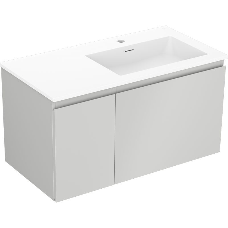 Mexen Orio Badezimmerschrank 90 cm mit Waschbecken Otis rechts, 1S, 1D, grau matt/weiß matt - 91A13-09047-3-BBFF62-W18P01