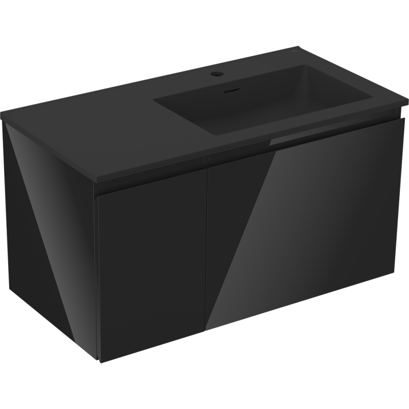 Mexen Orio Badezimmerschrank 90 cm mit Waschbecken Otis rechts, 1S, 1D, schwarz glänzend/schwarz matt