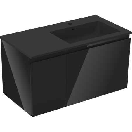 Mexen Orio Badezimmerschrank 90 cm mit Waschbecken Otis rechts, 1S, 1D, schwarz glänzend/schwarz matt