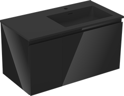 Mexen Orio Badezimmerschrank 90 cm mit Waschbecken Otis rechts, 1S, 1D, schwarz glänzend/schwarz matt