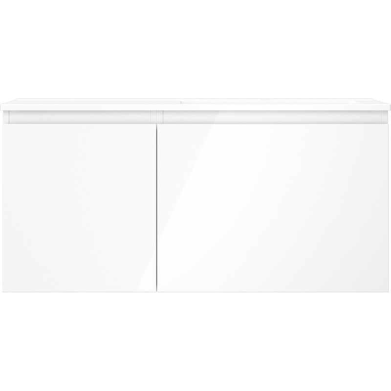 Mexen Orio Badezimmerschrank 100 cm mit rechtem Waschbecken Otis, 1S, 1D, weiß glänzend - 91A13-10047-3-BBFF00-W18P00
