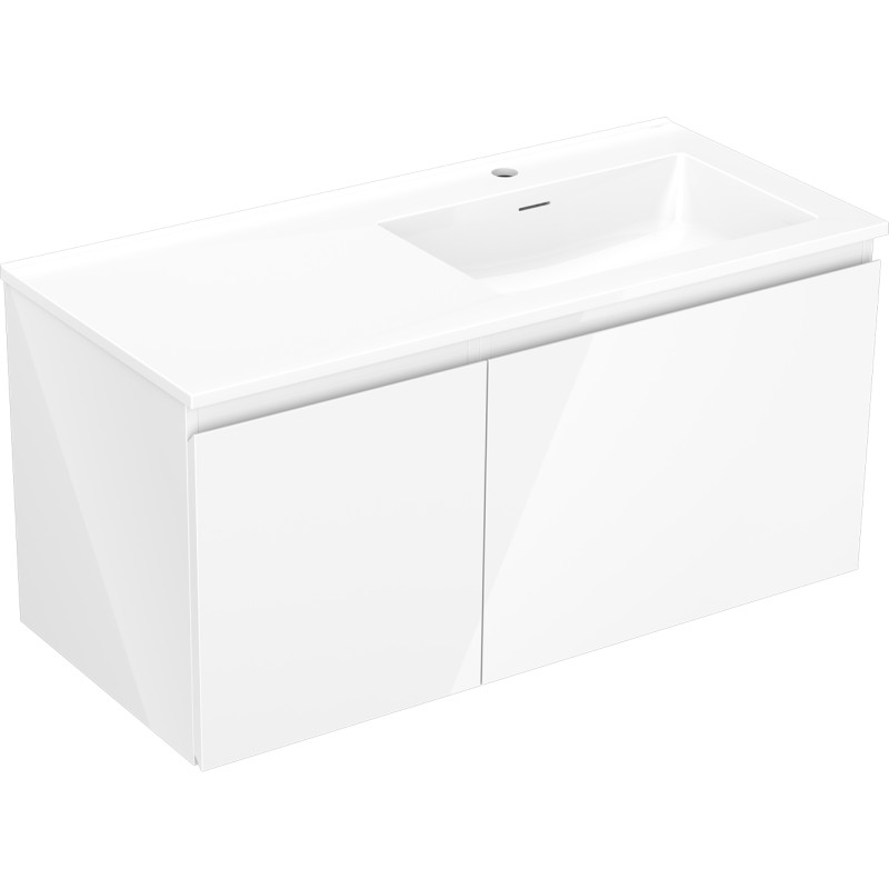 Mexen Orio Badezimmerschrank 100 cm mit rechtem Waschbecken Otis, 1S, 1D, weiß glänzend - 91A13-10047-3-BBFF00-W18P00