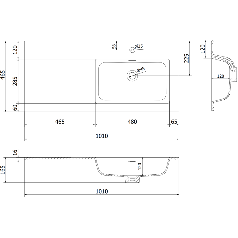 Mexen Orio Badezimmerschrank 100 cm mit Waschbecken Otis rechts, 1S, 1D, grau matt/weiß matt - 91A13-10047-3-BBFF62-W18P01
