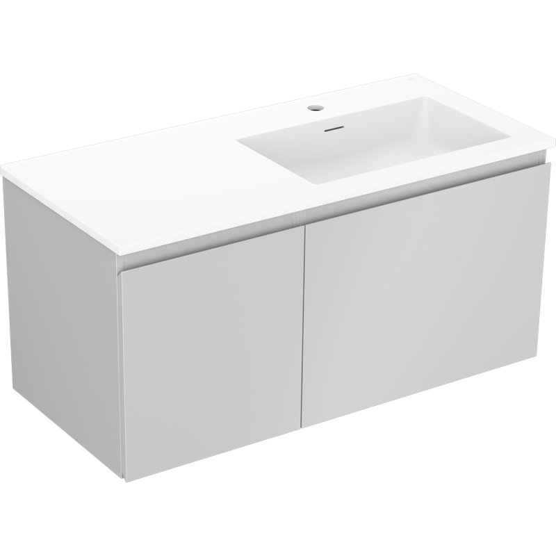 Mexen Orio Badezimmerschrank 100 cm mit Waschbecken Otis rechts, 1S, 1D, grau matt/weiß matt - 91A13-10047-3-BBFF62-W18P01