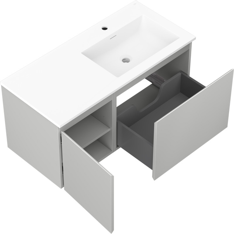 Mexen Orio 100 cm Badezimmerunterschrank mit Waschbecken Otis rechts, 1S, 1D, grau matt/weiß matt - 91A13-10047-3-BBFF62-W18P01
