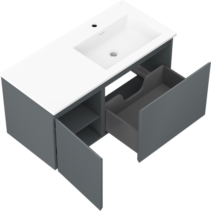 Mexen Orio Badezimmerschrank 100 cm mit Waschbecken Otis rechts, 1S, 1D, Graphit matt/Weiß matt - 91A13-10047-3-BBFF66-W18P01