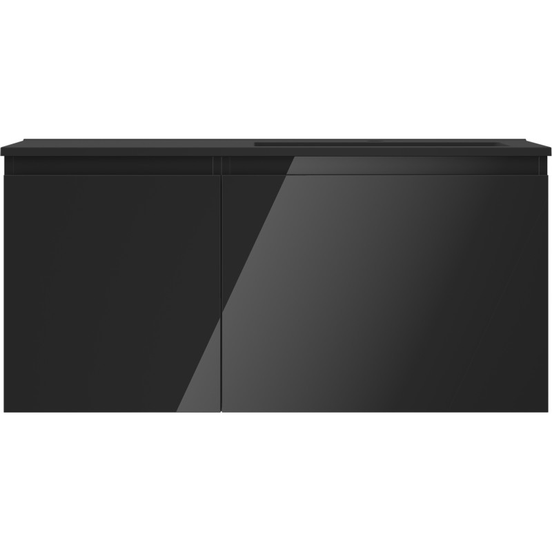 Mexen Orio Badezimmerschrank 100 cm mit Waschbecken Otis rechts, 1S, 1D, schwarz glänzend/schwarz matt