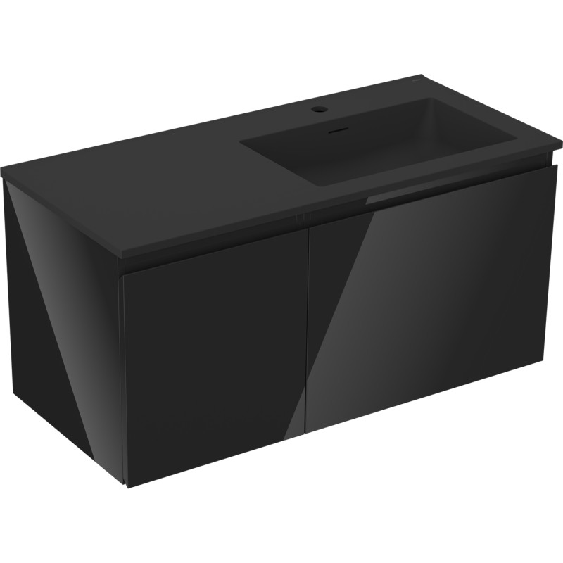Mexen Orio Badezimmerschrank 100 cm mit Waschbecken Otis rechts, 1S, 1D, schwarz glänzend/schwarz matt
