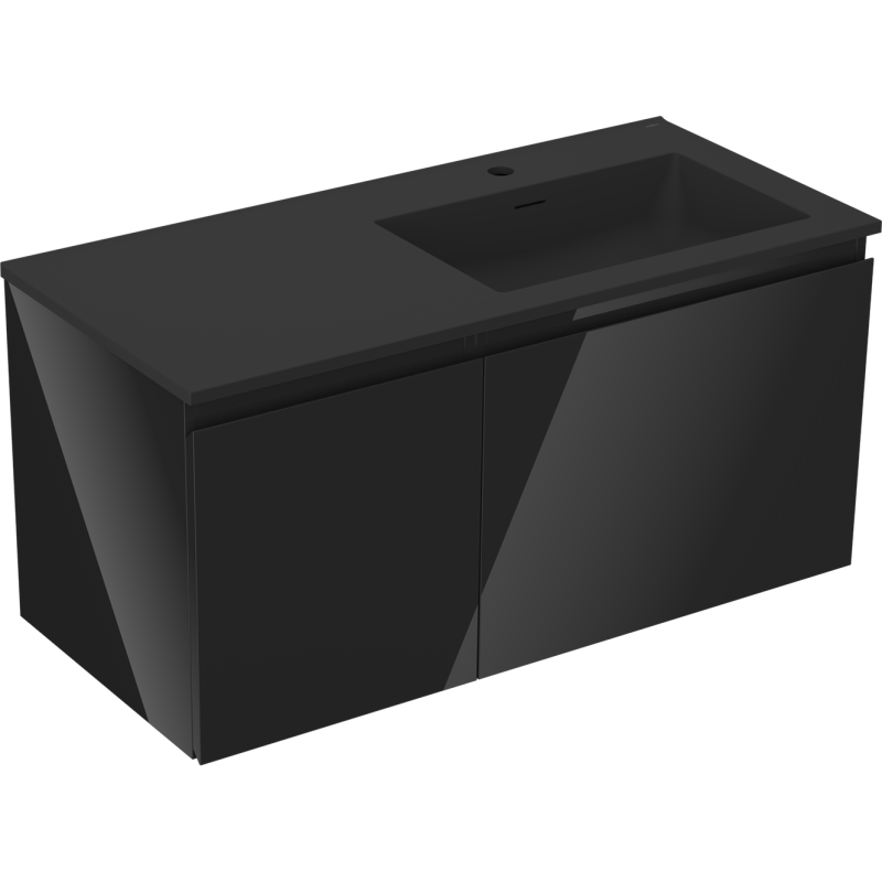 Mexen Orio Badschrank 100 cm mit Otis Waschbecken rechts, 1S, 1D, schwarz glänzend/schwarz matt - 91A13-10047-3-BBFF70-W18P71