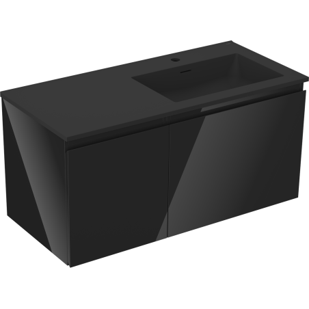 Mexen Orio Badezimmerschrank 100 cm mit Waschbecken Otis rechts, 1S, 1D, schwarz glänzend/schwarz matt