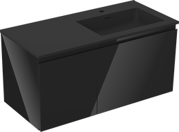Mexen Orio Badezimmerschrank 100 cm mit Waschbecken Otis rechts, 1S, 1D, schwarz glänzend/schwarz matt