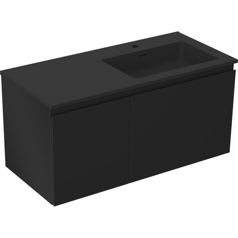 Mexen Orio Badezimmerschrank 100 cm mit Waschbecken Otis rechts, 1S, 1D, schwarz matt - 91A13-10047-3-BBFF71-W18P71