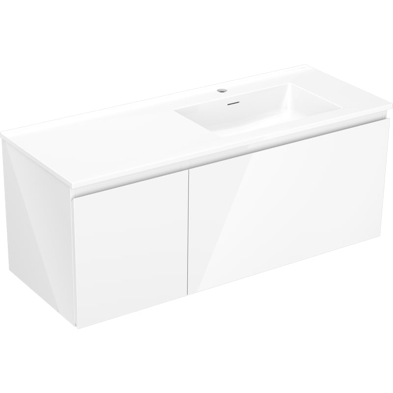Mexen Orio Badezimmerschrank 120 cm mit Waschbecken Otis rechts, 1S, 1T, Weiß Hochglanz - 91A13-12047-3-BBFF00-W18P00