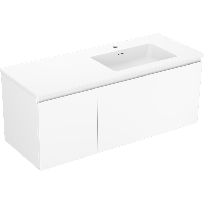 Mexen Orio Badezimmerschrank 120 cm mit Waschbecken Otis rechts, 1S, 1D, weiß matt - 91A13-12047-3-BBFF01-W18P01