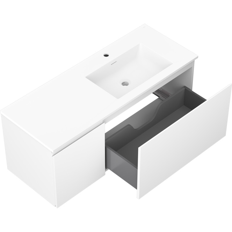 Mexen Orio Badezimmerschrank 120 cm mit Waschbecken Otis rechts, 1S, 1D, weiß matt - 91A13-12047-3-BBFF01-W18P01