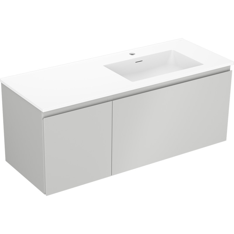 Mexen Orio 120 cm Badezimmerunterschrank mit Waschbecken Otis rechts, 1S, 1D, graues Matt/weißes Matt
