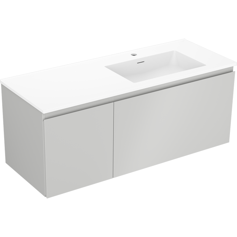 Mexen Orio Badezimmerschrank 120 cm mit Otis Waschbecken rechts, 1S, 1D, grau matt/weiß matt - 91A13-12047-3-BBFF62-W18P01